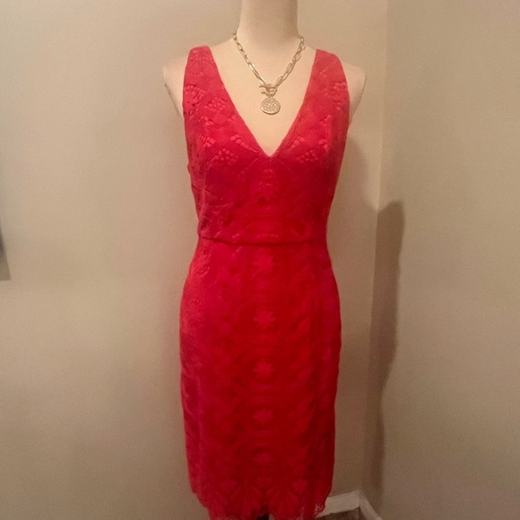 Anthropologie Maeve Vibrant Red Backless crochet Dress, size 8 - Picture 2 of 12
